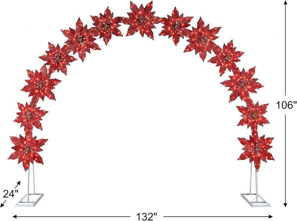 8.5 ft. Illuminated Poinsettia Arch with Warm White LED Lights, Outdoor Christmas Archway Decoration, Holiday Display