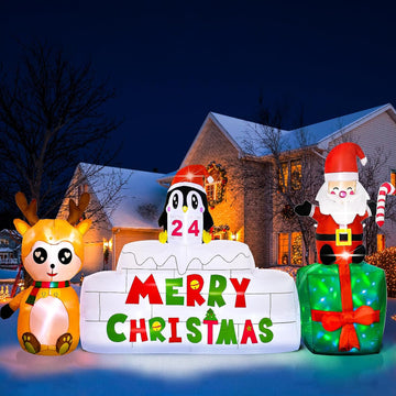 10 Ft Christmas Inflatables Outdoor Decorations Countdown Xmas Blow Up Yard Decorations, Reindeer Santa Inflatables