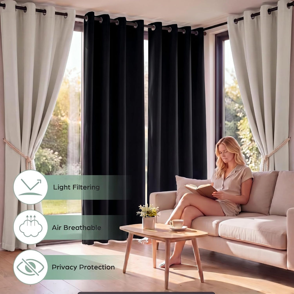 Outdoor Curtains 6 Waterproof Panels with 6 Pcs Woven Curtain Tieback Weatherproof Privacy Drape Curtain Grommet Top