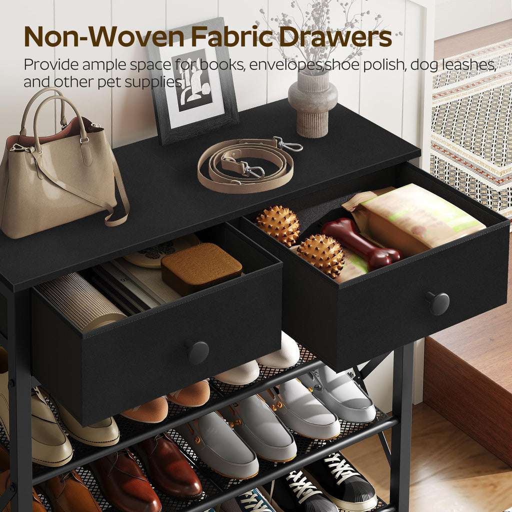 5 Tier Shoe Rack, Large Capacity Shoe Storage Organizer, Metal Shoe Shelf with Drawer and Wooden Top, for 20 Pairs of