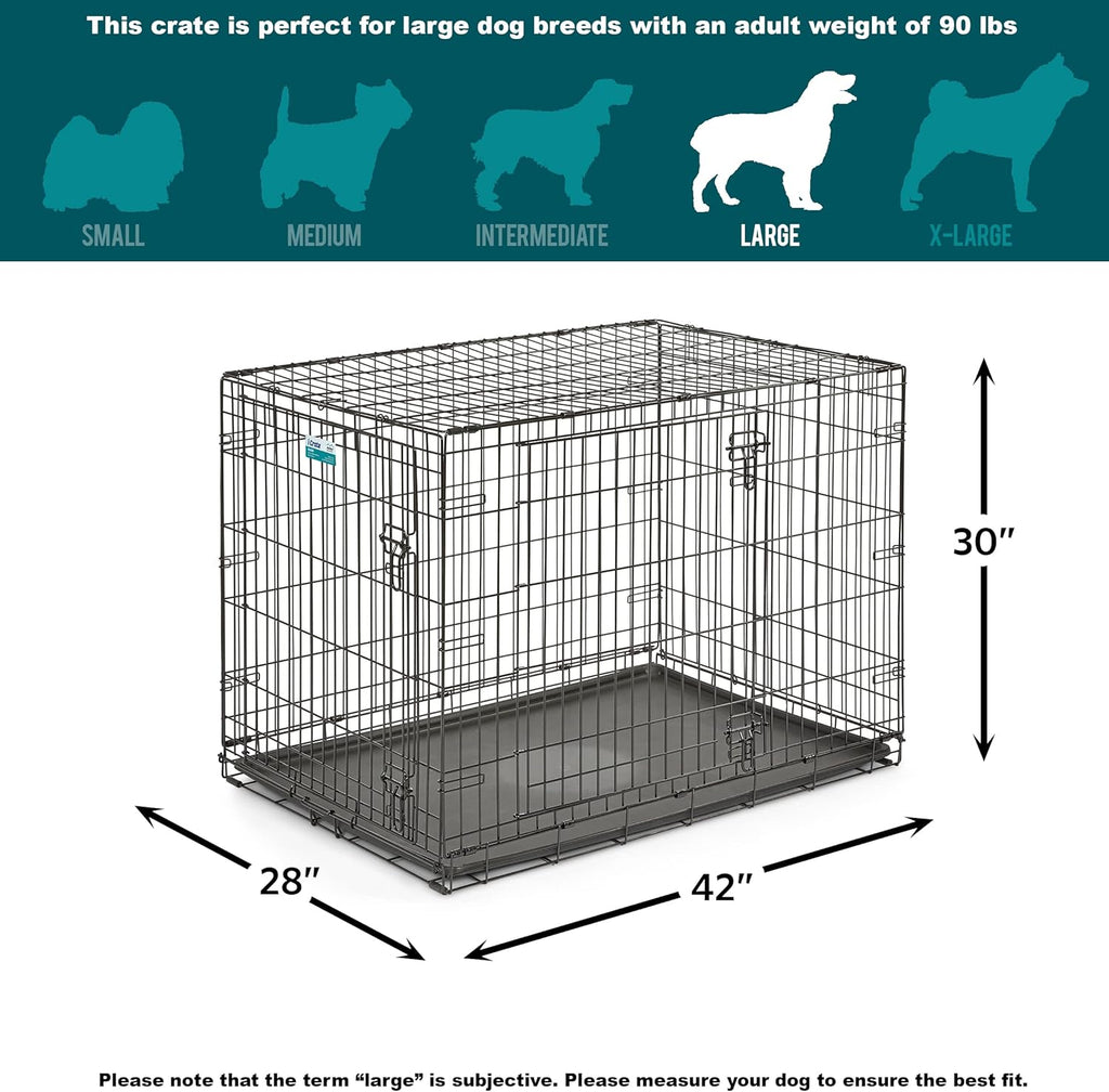 42-Inch iCrate for Large Breeds, 71-90 lbs, Double Door Folding Dog Crate with Divider Panel