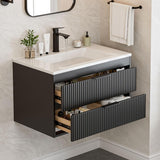 30 Inches Modern MDF Bathroom Vanity with Sink, Wall Mounted Floating Cabinets w/Double Drawers, Black Handles, White Resin Sink Combo Set (Black, 30") A133-B0F3HXYBC4