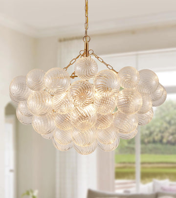 Modern Glass Chandelier, 9 Light Nordic Bubble Ball Swirled Glass Globe Gold Large Pendant Light Fixtures for Foyer