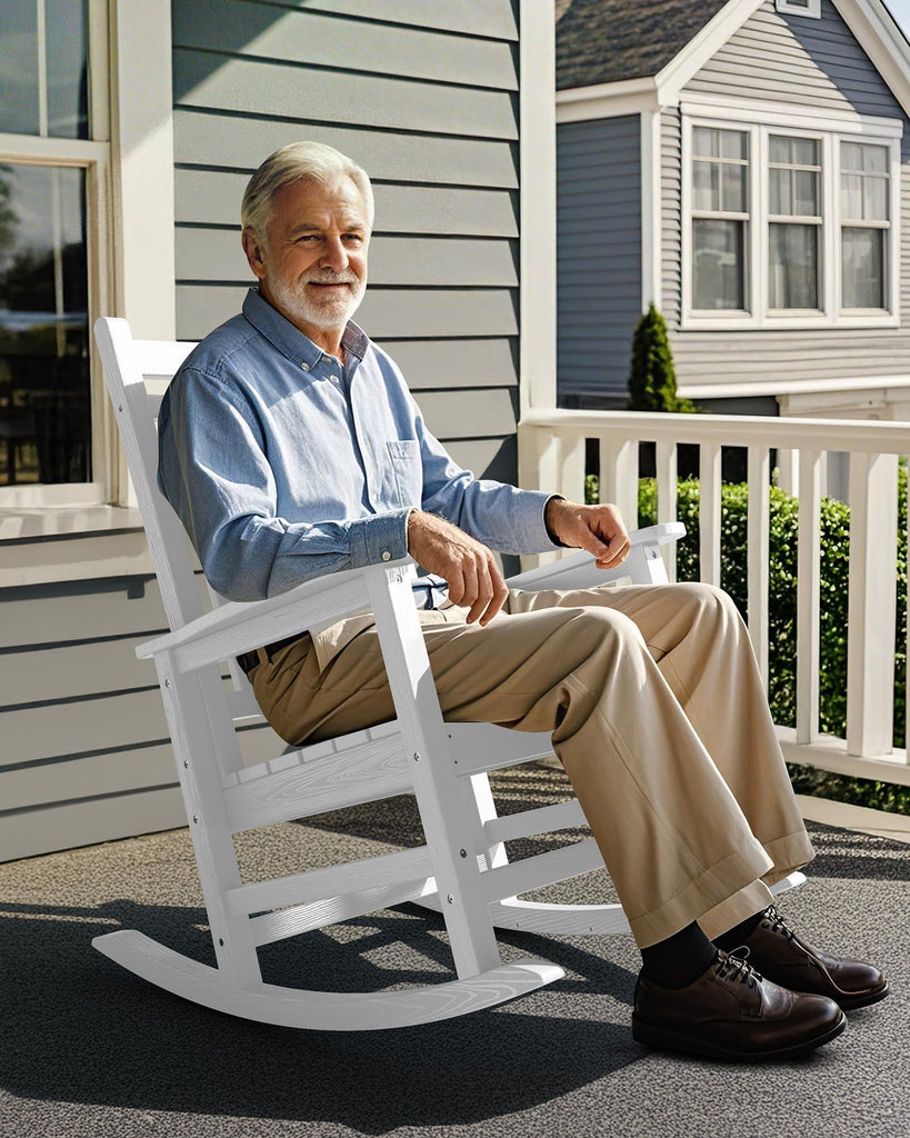 Outdoor Rocking Chair Set of 4, HDPE Rocker for Adults, White