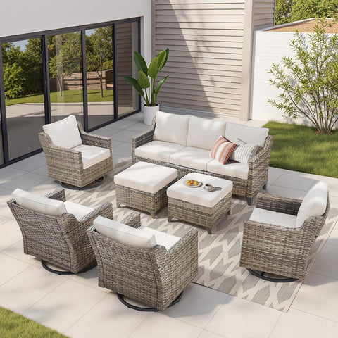 Outdoor Patio Furniture Set-7 Pieces All-Weather Wicker Outdoor Furniture with Swivel Patio Chairs Outdoor Patio
