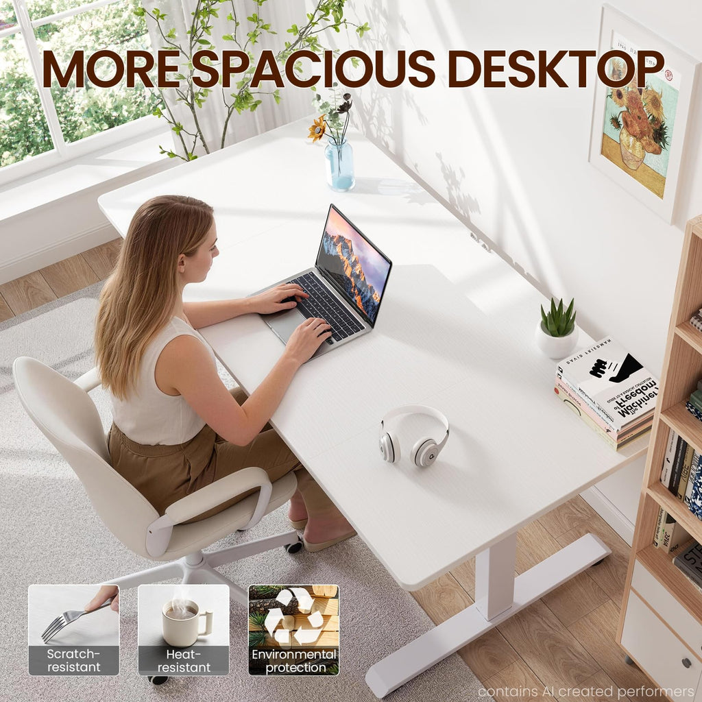 63"x28" Wider Large Standing Desk, Electric Height Adjustable, White