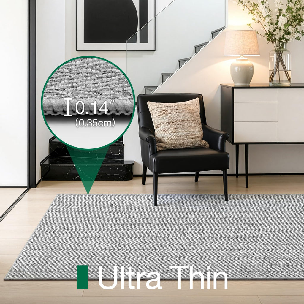 Ultra Thin Runner Rug, Entryway Rug, Light Gray
