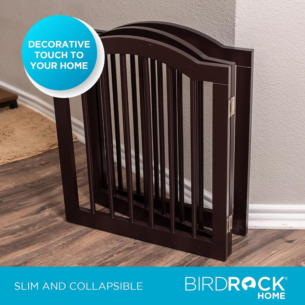 Arched Top Dog Gate | 4 Panel, 24" H Wooden Pet Barrier for Dogs or Cats | Freestanding Folding Room Divider