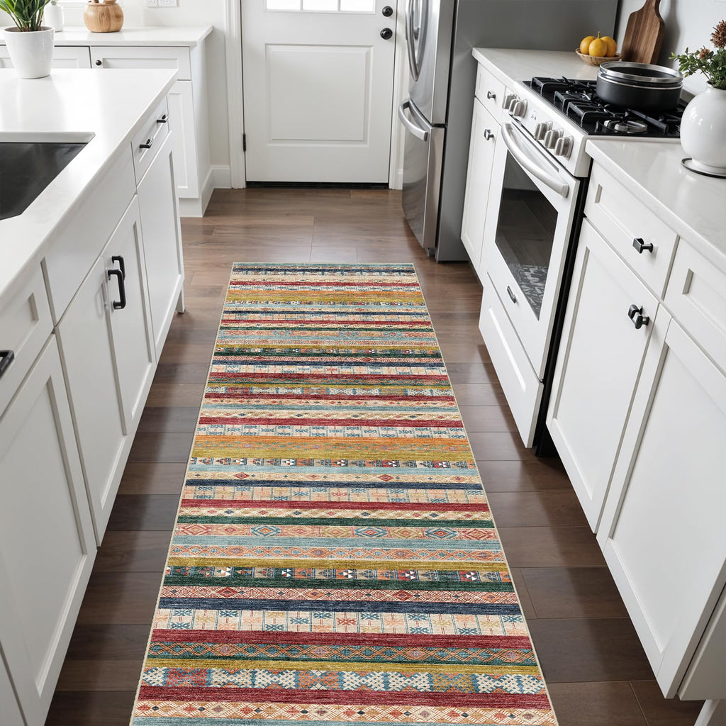 Washable Runner Rug: Non-Slip Moroccan Stripe Kitchen Rugs