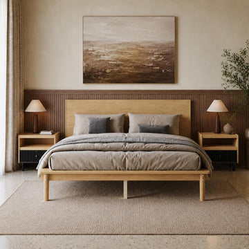 Low Profile Japanese Joinery Bed Frame with Headboard, Natural
