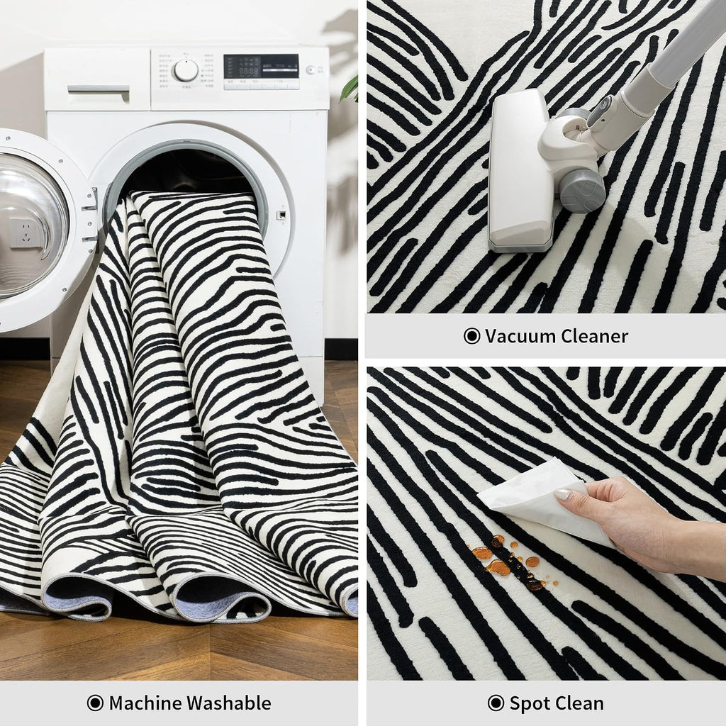 Area Rugs, Abstract Washable Rug, Modern Black and White Rug Living Room Dining Room Office Playroom Nursery