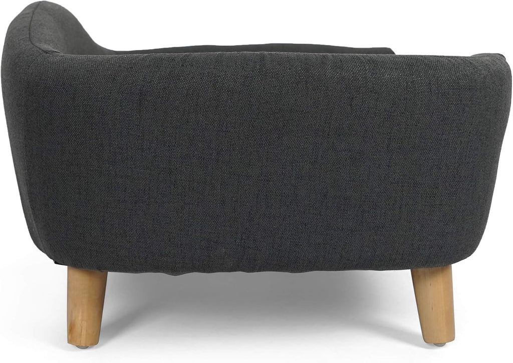 Mid-Century Modern Pet Dog Bed Tufted Fabric Dog Sofa Couch with Solid Birch Wood Legs for Small Dogs 11 to 25 lbs