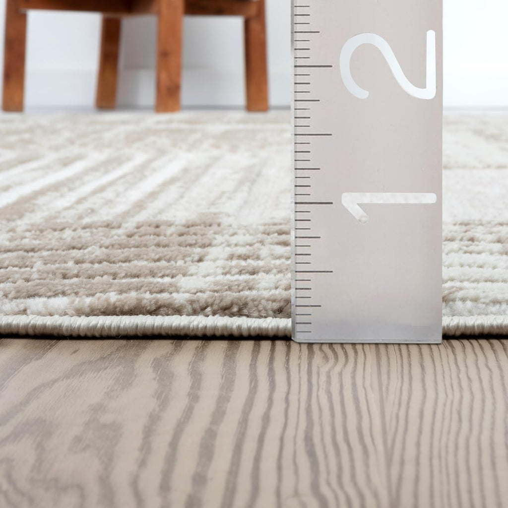 Abani Cream Area Rug for Living Room, Bedroom -Mid-Century Modern- 6' x 9' -Durable & Easy to Clean