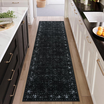Vintage Black Washable Hallway Runner Rug, 2.6x8 Non Slip Runnersfor Hallways Entrance Indoor,Extra 