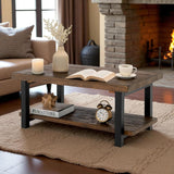 Pomona Living Room Collection - 42 Inch Rectangular Solid Wood Coffee Table with Storage Shelf & Metal Legs