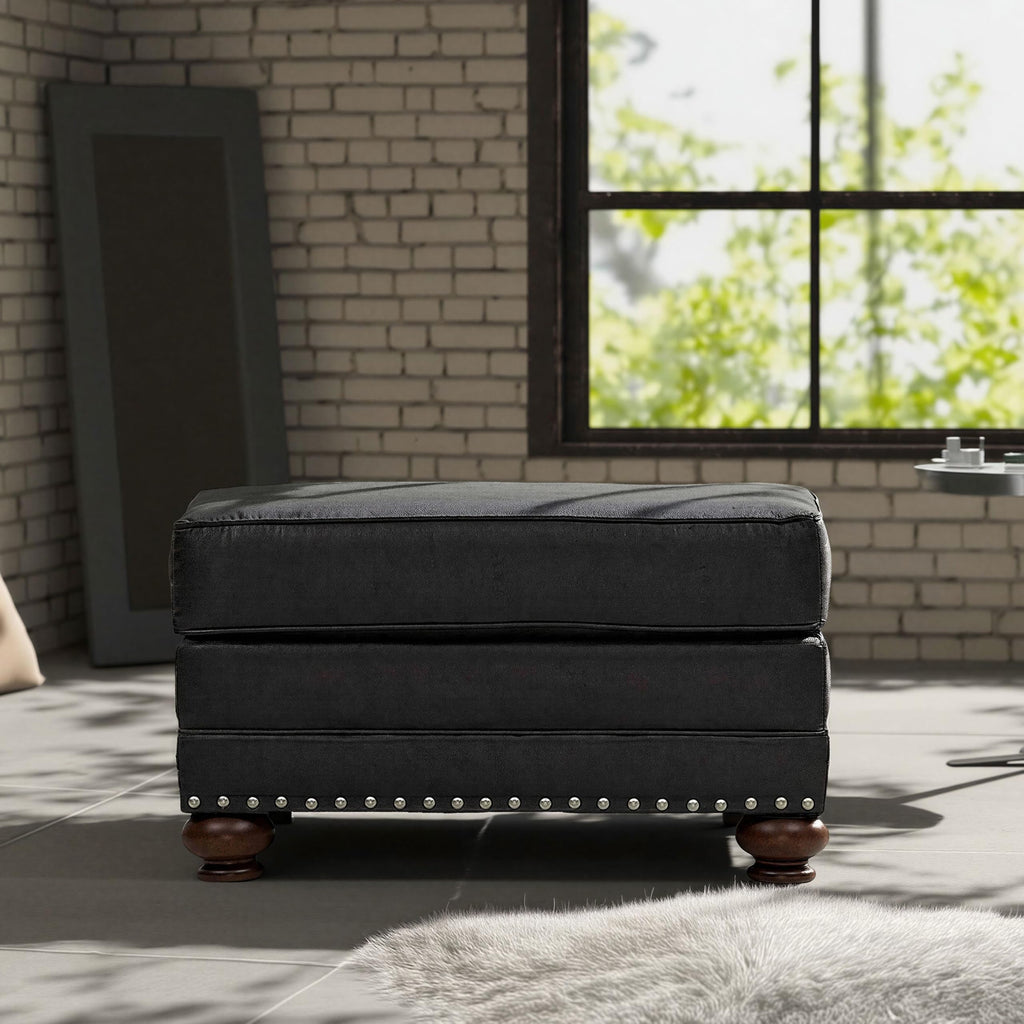 Leinster Faux Leather Upholstered Nailhead Cocktail Ottoman, Black