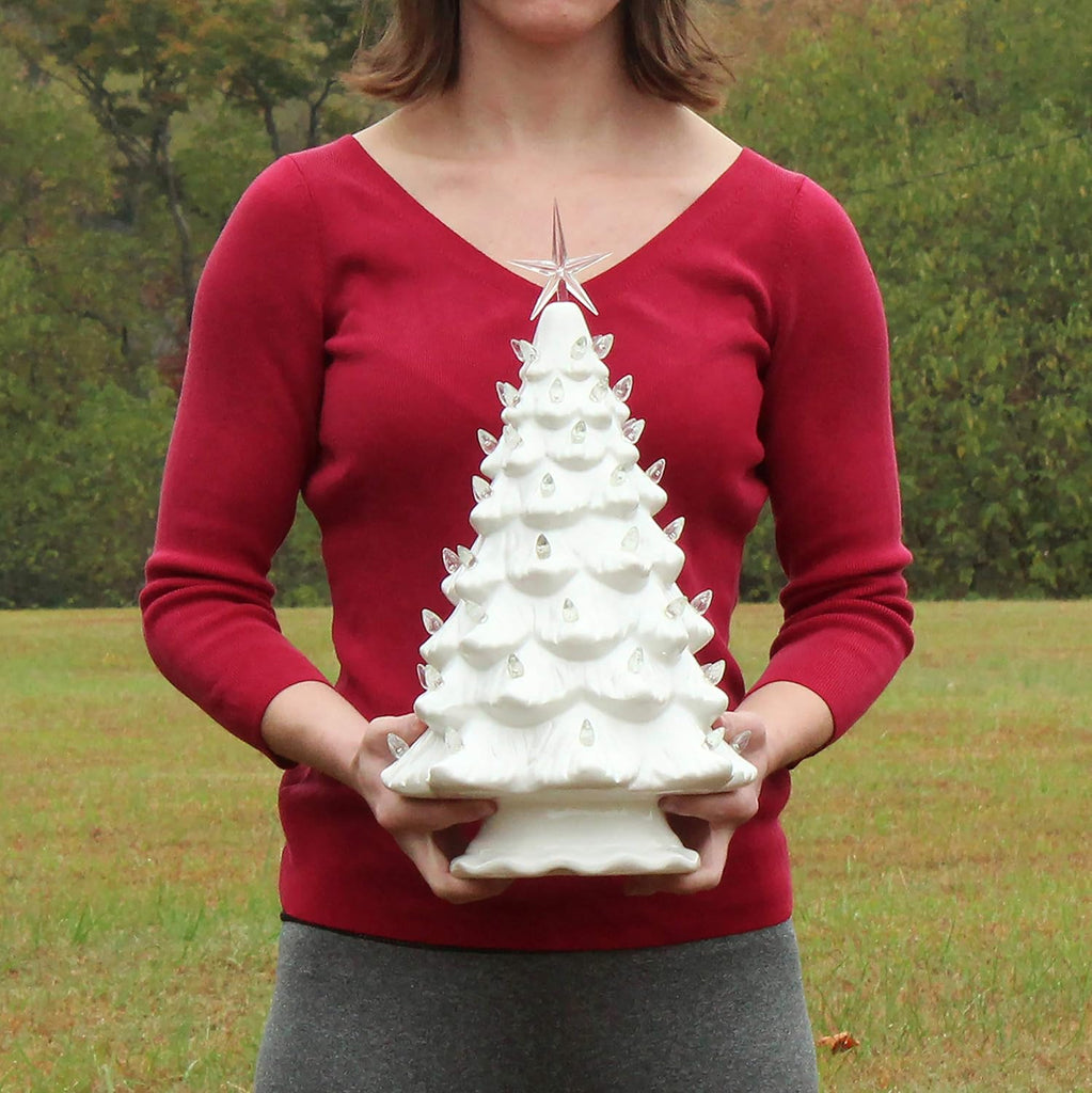 Ceramic Christmas Tree - Tabletop Tree with Lights - (15.5" White)