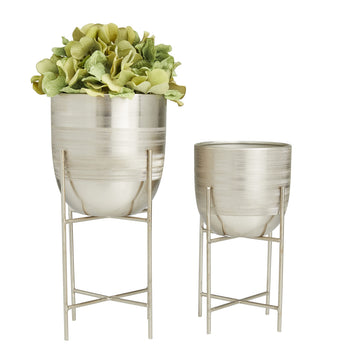 Metal Indoor Outdoor Planter Small Planter Pot with Removable Stand, Set of 2 Planters 6", 5"W, Silver