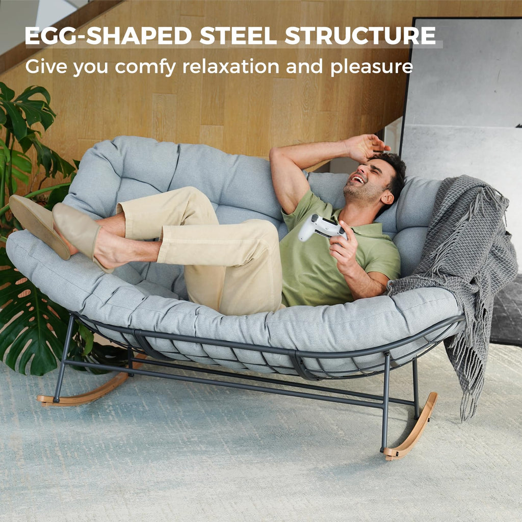 Oversized Papasan Loveseat Rocking Chair Patio Lounge, Grey