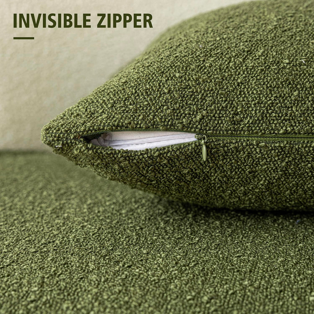 Decorative Textured Boucle Throw Pillow Covers 16x16 Inch, Green