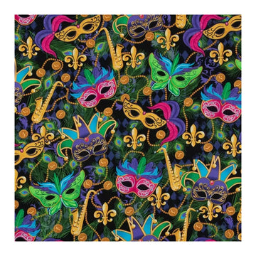 Mardi Gras Masks Cotton Calico Fabric, 1 Yard