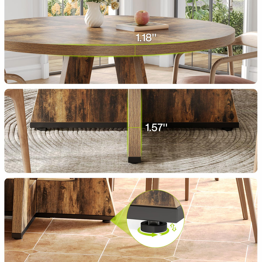 Round Dining Table for 4-6 People, 47 Inches Dining Room Table with Wooden Pedestal Base, Circle Kitchen Tables