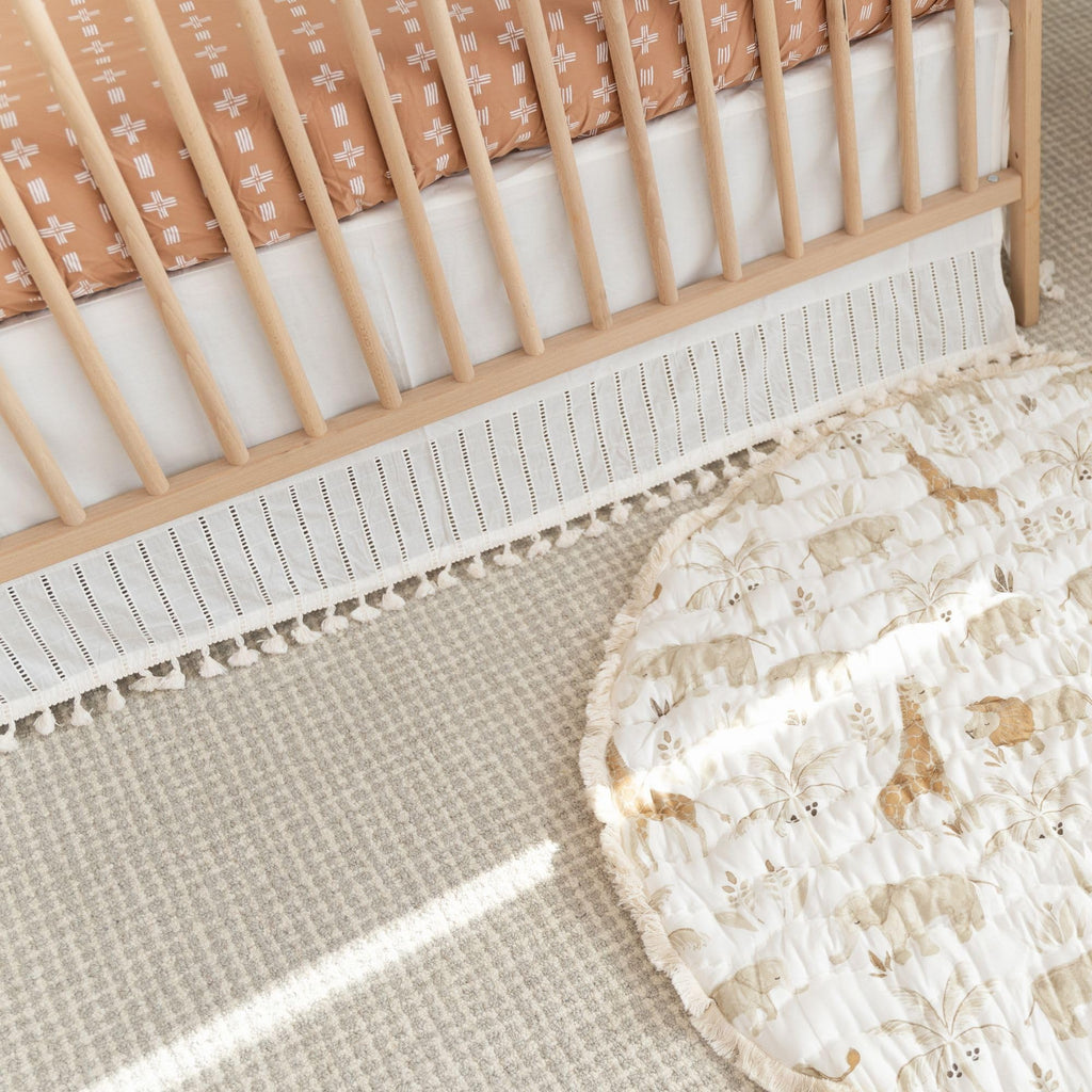 Wrap Around Bed Skirt for Crib, Cotton Crib Skirt for Boy's and Girl's Nursery, White, 28"w x 52"h x 16"d