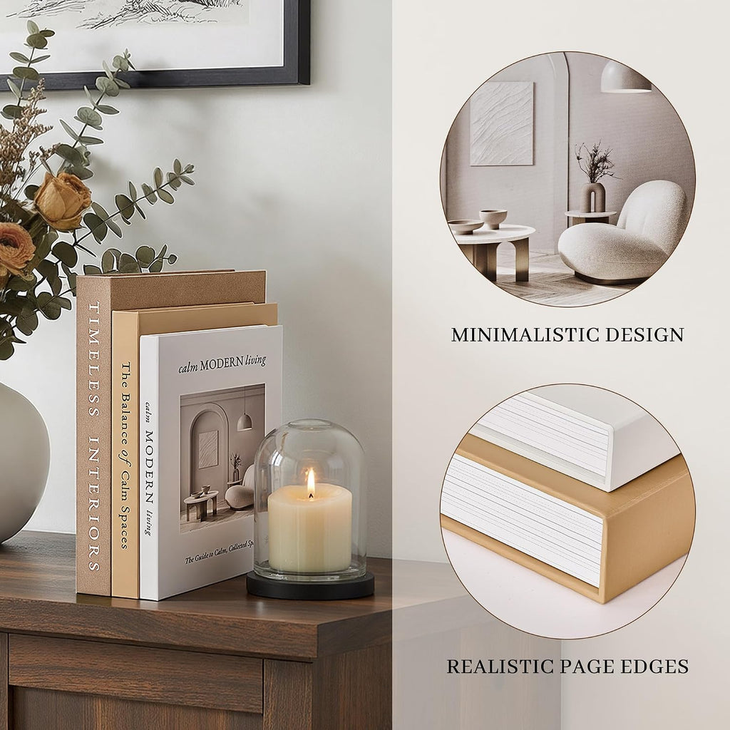 Decorative Books, Set of 3 Fake Book Storage Boxes, Oatmeal | Modern Home Decoration with Hidden Storage Room for