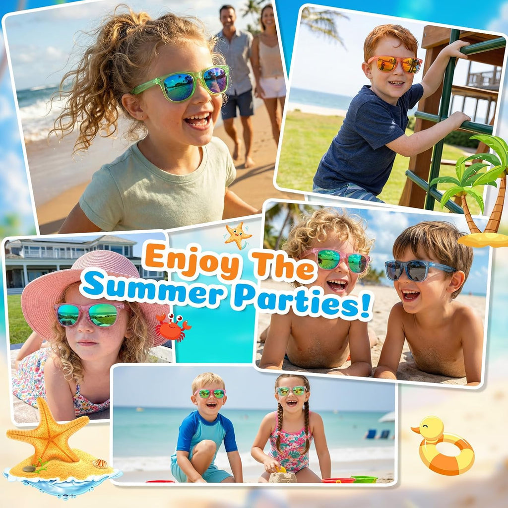 Kids Sunglasses Bulk - Party Favors for Boys Girls Ages 3-8, Neon Colors with UV 400 Protection