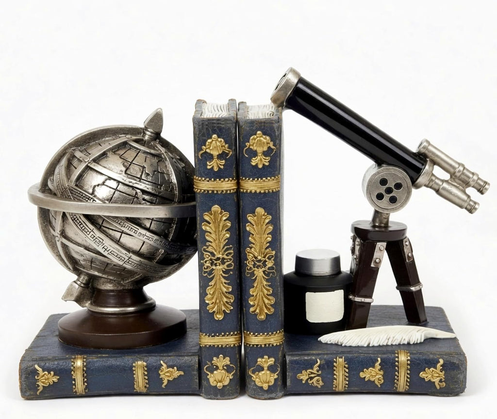 Galileo Bookends, Telescope, Globe, Armillary Sphere, Astronomy - Set of 2