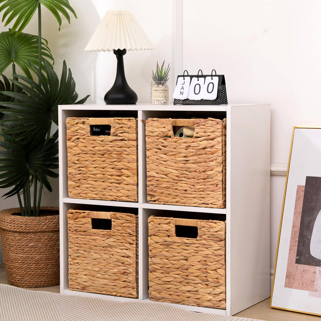 12x12x12 Inch Wicker Storage Basket Set of 2 Foldable Hyacinth Storage Box