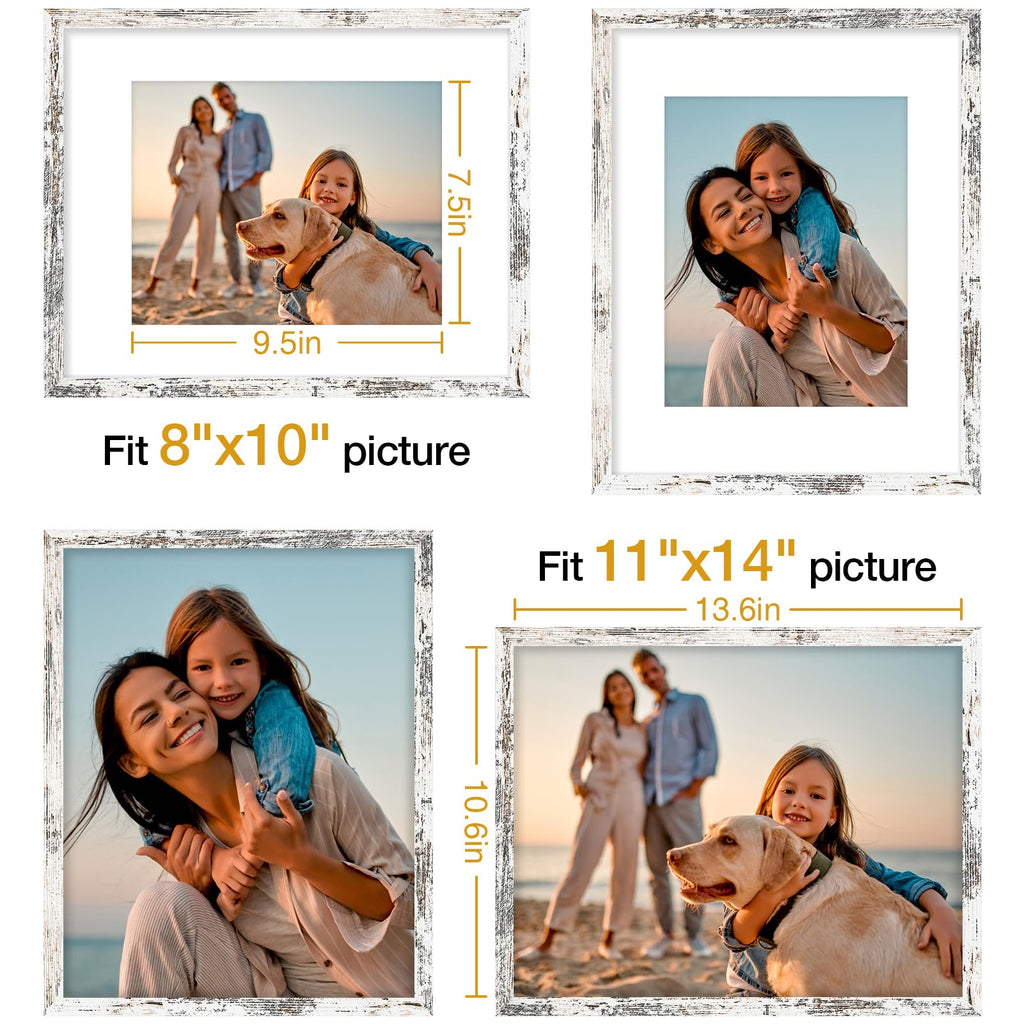 11x14 Picture Frames Set of 4, for Wall & Table, Distressed White