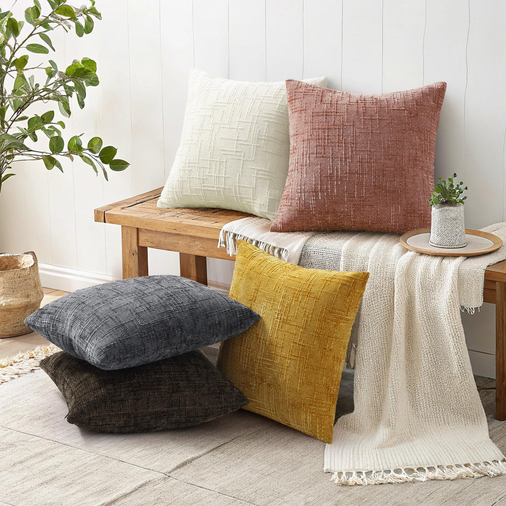 Textured Chenille Throw Pillow Covers 20x20 Set of 2 Pink