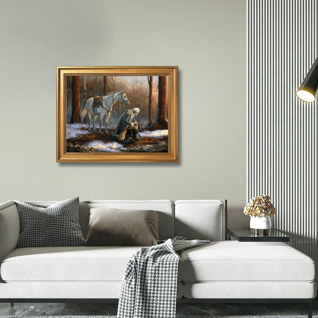 Gold Framed George Washington In Forge Valley Praying Wall Art A General Before His King Canvas Poster by Tim Davis