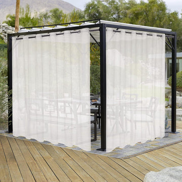 Burlap Linen Look Outdoor Curtain 2 Panels | Waterproof Sheer Curtains for Pergola, Porch, Cabana, Gazebo Grommet