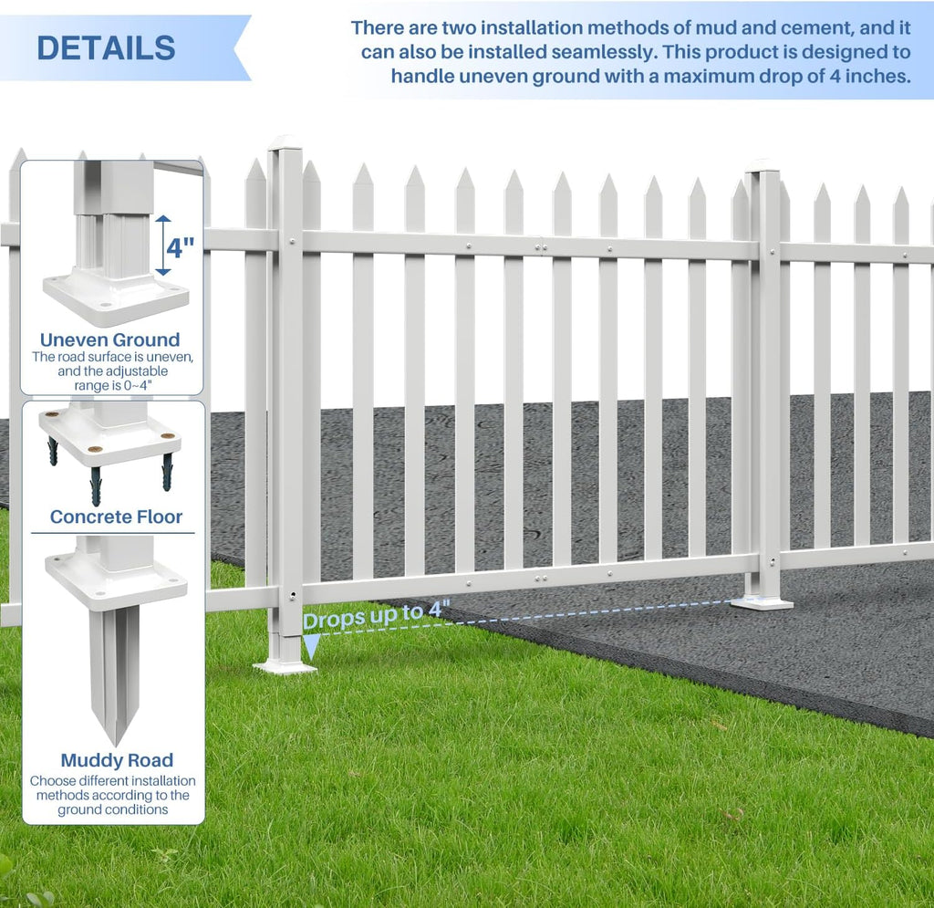 3 Sets 36" H x 84" W Vinyl White Picket Fence Panels Decorative Fencing for Front Porch Yard Garden Pool (34 Pickets