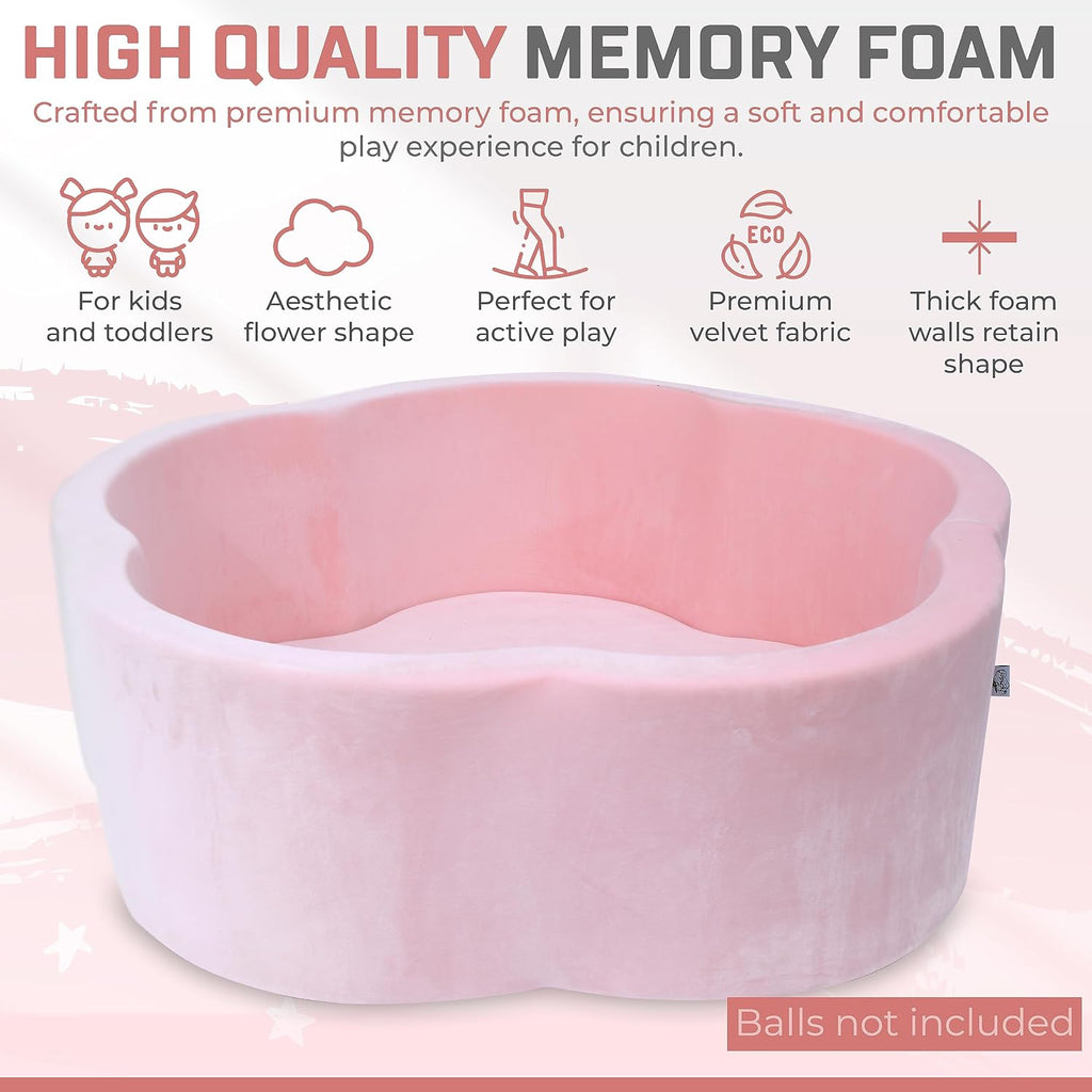 Baby Ball Pit - Premium Velvet Memory Foam Ball Pit for Toddlers 1-3 and Babies - Large Pink Flower Baby Ballpit