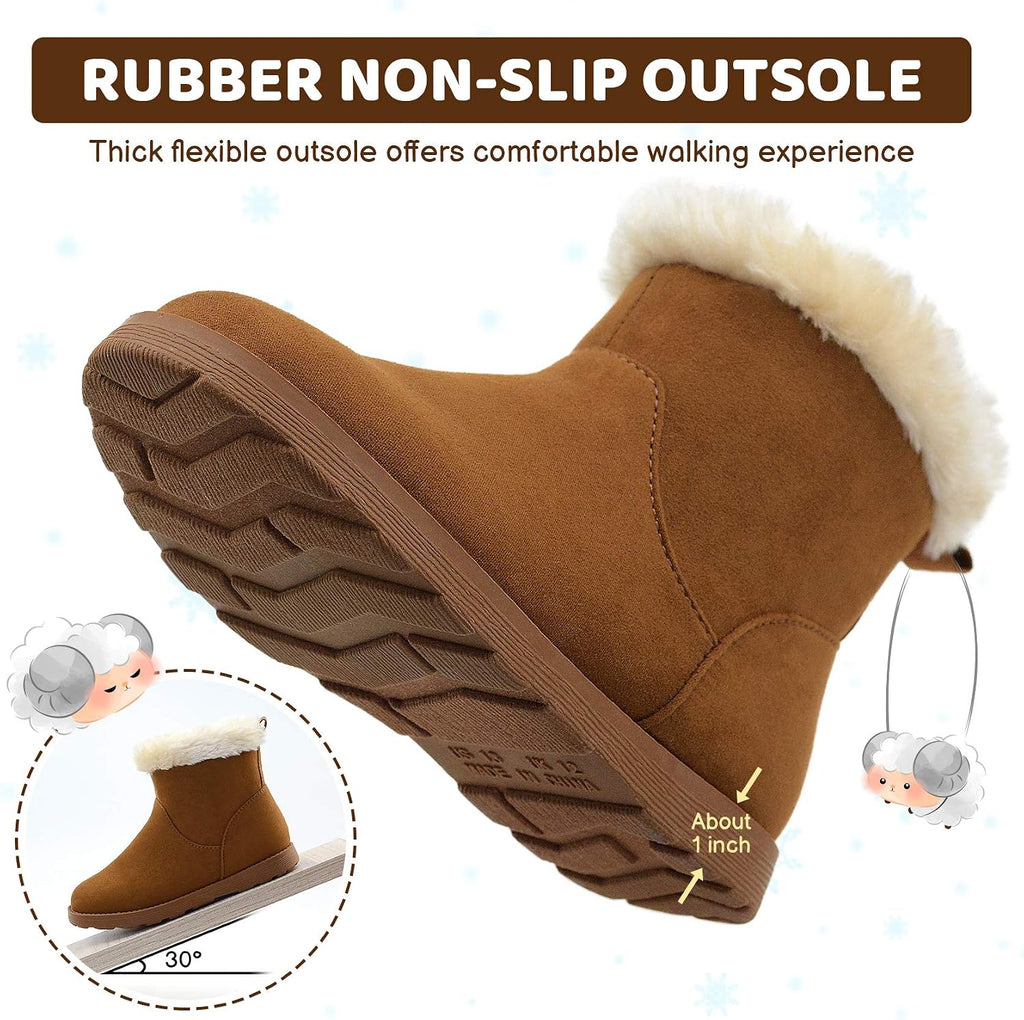 Girls Fuzzy Warm Winter Short Boots with Furry Faux Fur Lining Bootie Shoes for Toddler Little Big Kids Girls