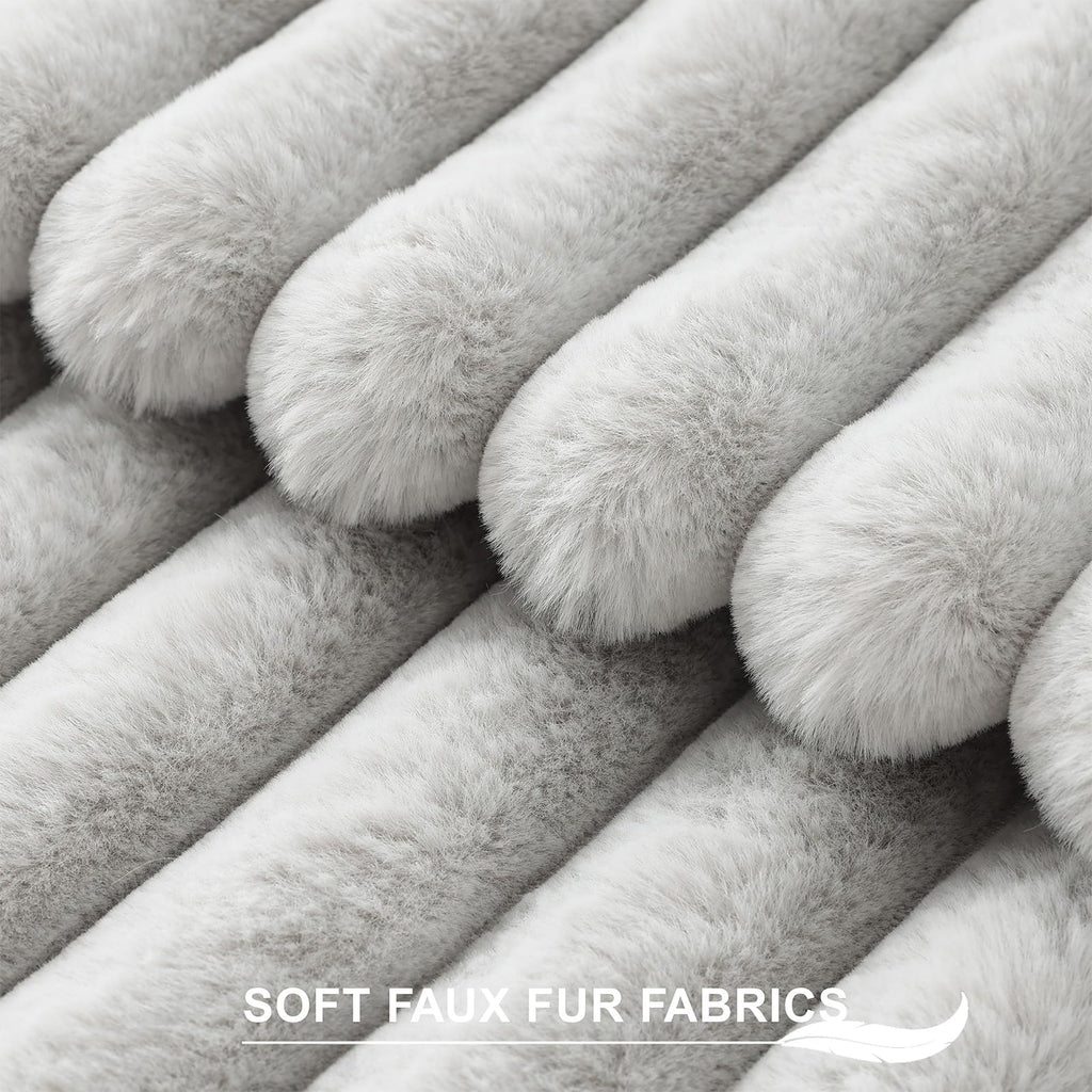 Faux Fur Decorative Throw Pillow Covers 16x16 Set of 2, Light Grey
