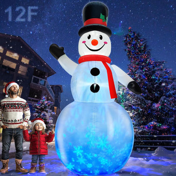 Rotating Snowflake Lights 12 Ft Giant Christmas Inflatables Snowman with Built-in LED Lights Christmas Decorations