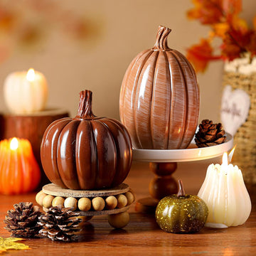 Fall Pumpkin Decor Resin Pumpkin Table Decor, Brown, Glossy - Set of 2