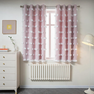 Grey Curtains 63 Inch Long Curtains for Kids Room Double Layer Nursery Curtains White Pom Pom Sheer Dining Room