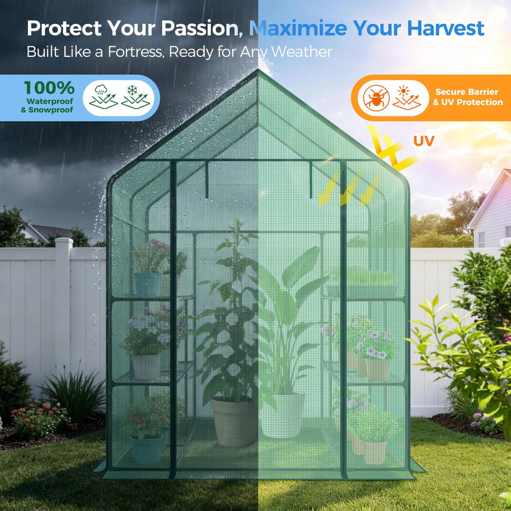 Greenhouse for Outdoors with Screen Windows, 57 x 57 x 76'' Walk in Plant Greenhouses Heavy Duty with Durable PE
