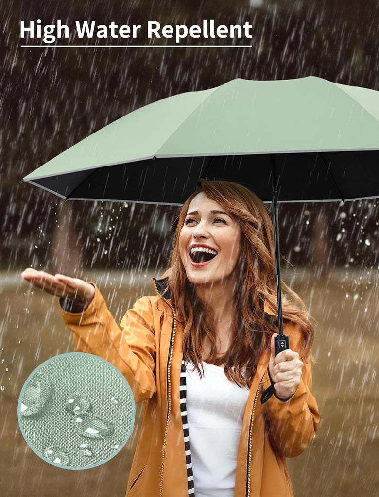 Inverted Travel Umbrella Compact - Windproof Umbrellas for Rain with Reflective Strip, Small UV Umbrella for Sun
