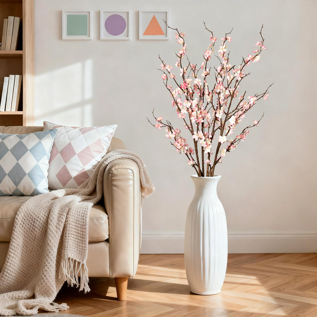 4Pcs Cherry Blossom Branches Artificial Flowers for Spring Summer Indoor Decoration, Faux Long Stem Artificial Flowers