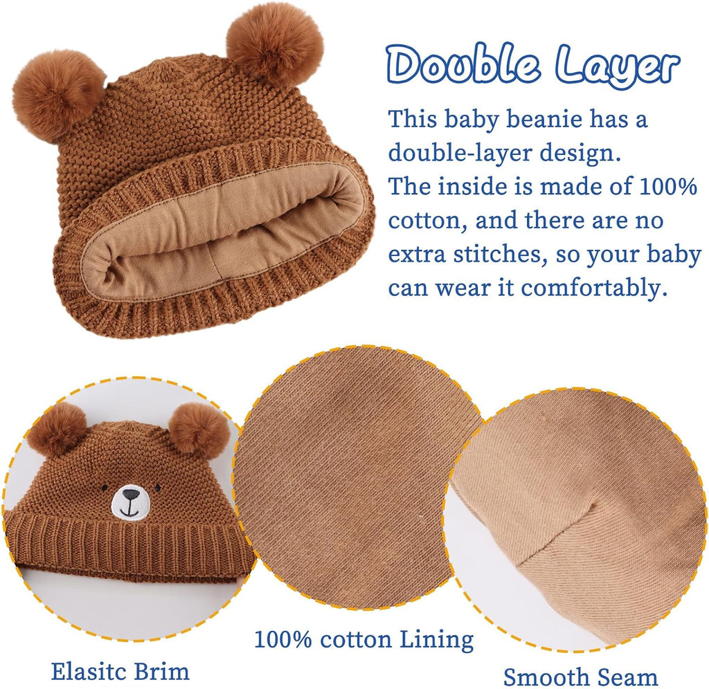 Cute Bear Baby Beanie Pompom Baby Boy Hat Winter Knit Beanie Girl