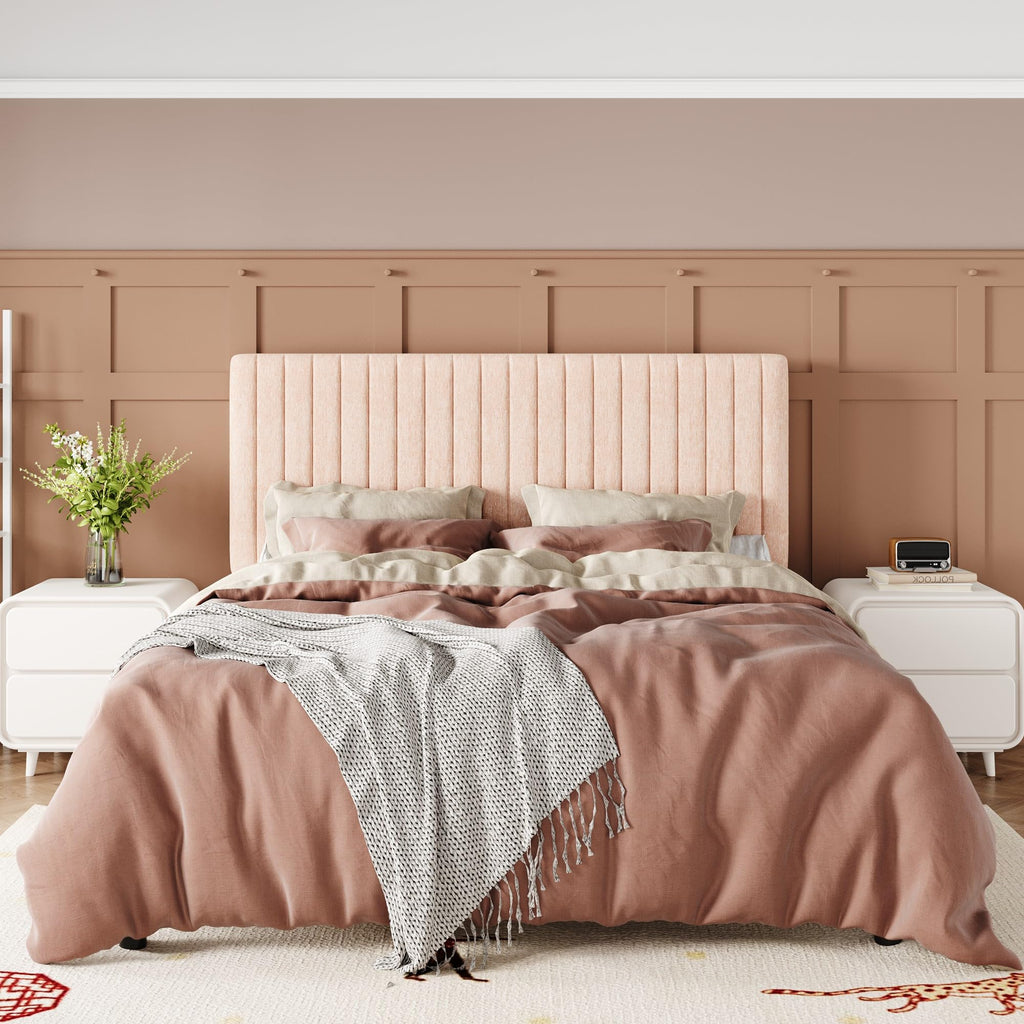 Full Bed Frame, Upholstered Platform Bed with Adjustable Vertical Channel Tufted Headboard, Mattress Foundation with