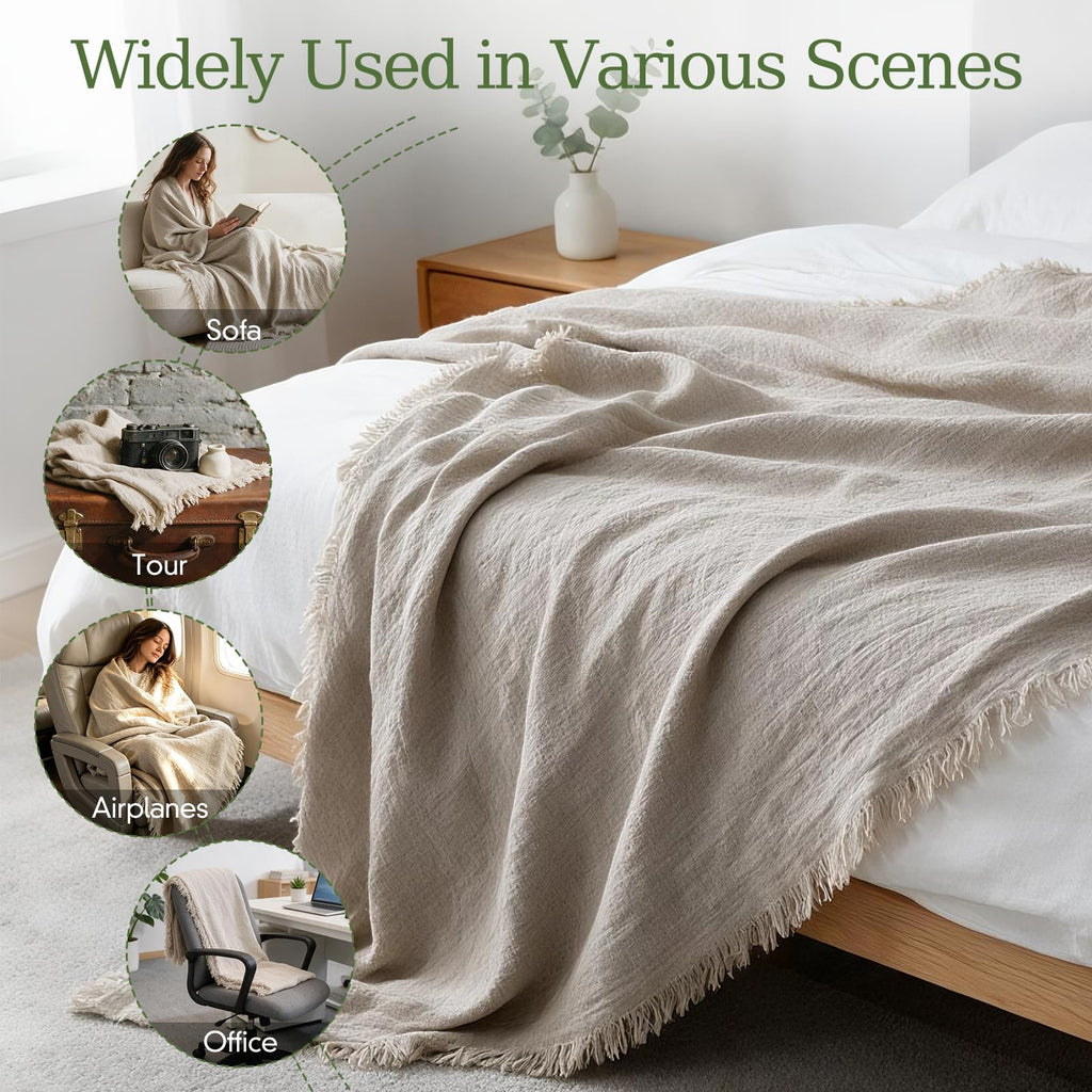 100% Pure Linen Blanket 90x90 Inch Natural Flax Throw Linen Quilt