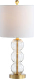 21" Clear/Brass Gold Glass Table Lamp and Living Room, White Linen Shade, Modern Stacked Sphere Beds