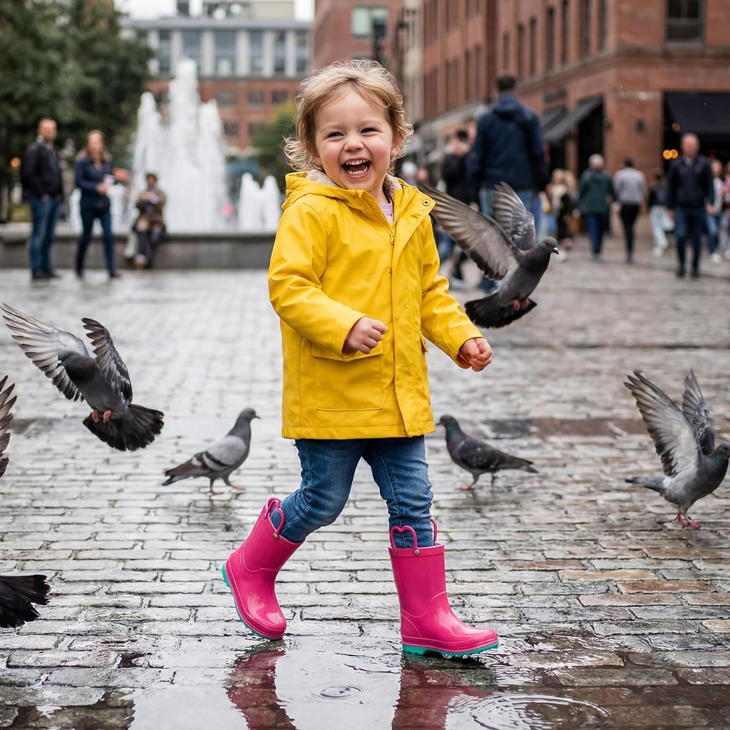 Girls Rain Boots with Easy-On Handles Kids Boys Boots